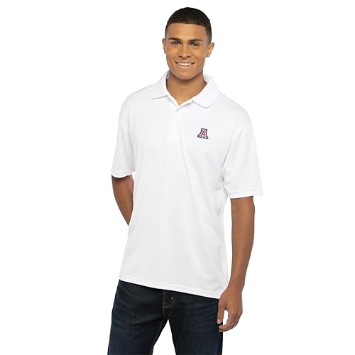 Vantage Apparel Men's Collegiate Premium Moisture Wicking White Icon Polo, Arizona Wildcats, Large