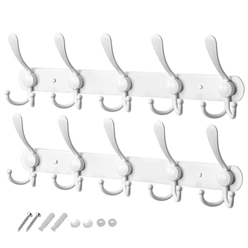 GlazieVault White Coat Hooks Wall Mounted - Stainless Steel Coat Rack (Pack 2) - Heavy Duty White Coat Hooks for Wall- Premium Design Rust Free White Wall Hooks Coat Hangers (White Tri)