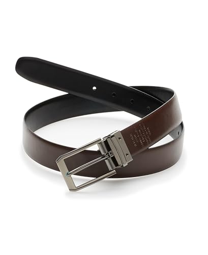 Perry Ellis Men's Portfolio Reversible Leather Belt, Matte Finish, Shine Buckle, Two-Tone Black/Brown, 1.5” Width2