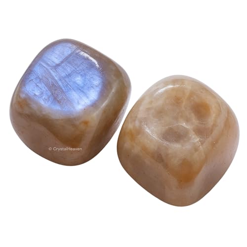 Image of Certified Sun Moonstone Crystal Healing Tumbled Stone, Natural Polished Crystals for DIY Crafts, Manifestation, Meditation, Pooja Feng Shui and Reiki Healing (30 Grams)