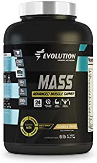 Evolution Advance Nutrition Mass Advanced Muscle Gainer. 60Grams of Protein, 250Grams of Carbs, 13 Grams of BCAA, 5Grams of Creatine+Glutamine+CLA+Enzyme Blend+Vitamins (6 pounds, Cookies and Cream)