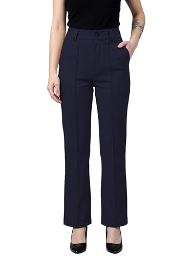Image of Women's High Waist Formal Straight Fit Trousers Premium Stretch Office Pants Front Pleated Design Smart Workwear Bottom for Office, Casual & Business Wear