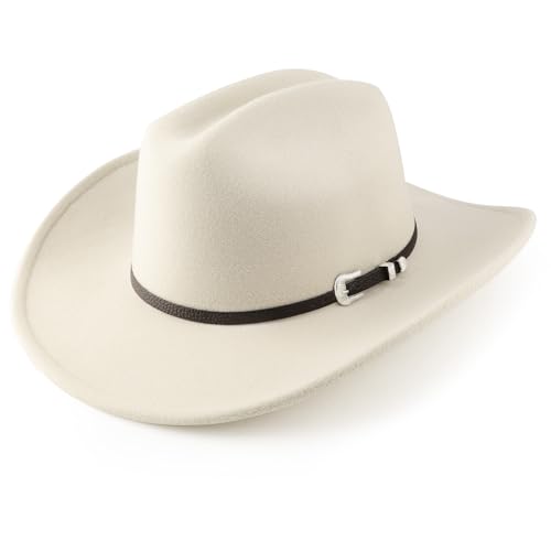Image of DRESHOW Cowboy Hat for Women and Men Classic Felt Western Hat for Cowboys Cowgirls Wide Brim Belt Buckle Retro Fedora Hats