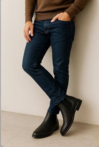 Image of Men's Leather Chelsea Boots | Ankle Boots with Textured Finish Formal & Smart Casual Boots | Comfortable Fit, Trendy, Stylish Boots | Leather Boots for Office /Fashionable