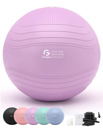 Gruper Yoga Ball Extra Thick Exercise Ball for Workout Pregnancy Stability - 4 Sizes Anti Burst Balance Ball for Yoga Pilates Fitness Birthing Physical Therapy - Includes Pump