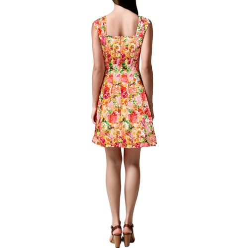 Image of Vince Camuto Jacquard Notch Placket Cap Sleeve Fit-and-Flare