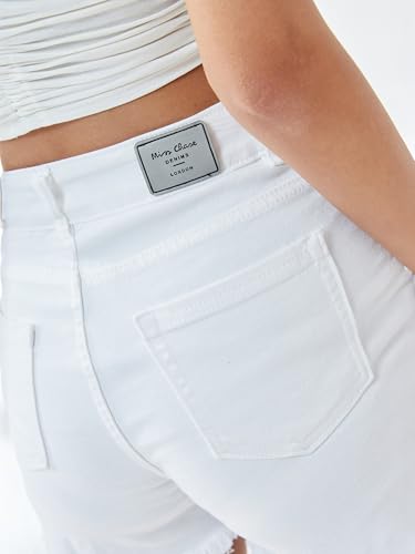 Image of Miss Chase Women's White Regular High Rise Clean Look Regular Stretchable Denim Shorts