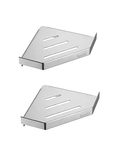 Kazeila Etagère de rangement d'angle pour cuisine ou salle de bains, Etagère pour bac à douche Mini, acier inoxydable SUS 304, paquet de 2 étagères, fini poli. (Triangle)
