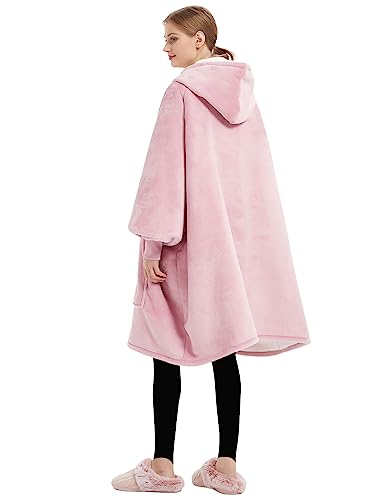Image of KFUBUO Wearable Blanket Hoodie for Adults With Pocket Pink | Sherpa, Fuzzy Blanket Hoodie, Oversized Sweatshirt Blanket, Kangaroo Pouch, Gifts for Mom, Cute Stuff
