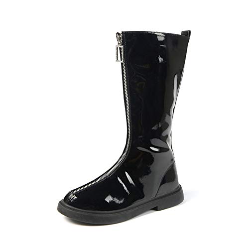 Dayiss Fashion Girl's Waterproof Front Zipper Tall Riding Boots Girls Glossy Leather Winter Shoes Boots