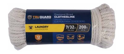 Tru-guard 641900 Diamond Braid Cotton Clothesline W/ Synthetic Core, 7/32" X 200'