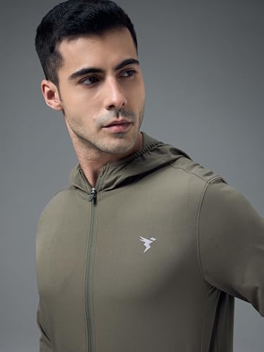 Image of TECHNOSPORT Men's Regular Fit Solid Hooded Neck Jacket With Ts Flexi, UPF50+ for Sports, Gym & Regular Use