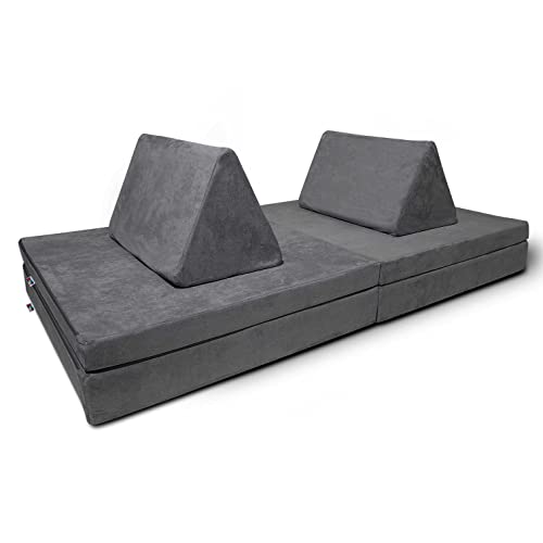 Mod Blox 6 Piece Soft Furniture Playset Modular Microsuede Foam Play Couch For Creative Kids (Dark Gray) #TOP2