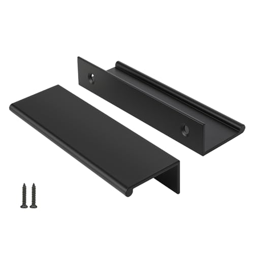 Image of Peaha 10 Pack Kitchen Cabinet Handles 4 inch Black Drawer Pulls Edge Pulls | Black Cabinet Handles Finger Pulls for Cabinets Modern Hidden Aluminum Alloy Dresser Drawer Handles Closet Bedroom
