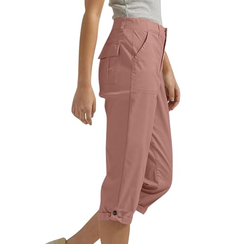 Women's Capris Summer Elastic Waisted Hiking Cropped Pants Dressy Casual Straight Leg Capri Joggers with Pockets3