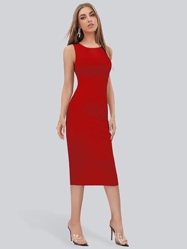 Image of Toochki Women's Spandex Solid Bodycon Western Dress | A line | Winter Dress | Western | | Trendy | Midi Body Hugging