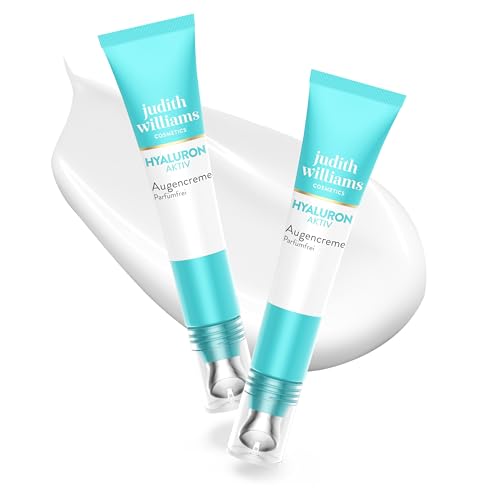 Judith Williams Cosmetics Hyaluron Aktiv Multi-Moisture Augencreme Duo, parfumfreie Anti-Aging Augenpflege mit kühlendem Kugel-Applikator, reduziert Augenringe und spendet Feuchtigkeit (2 x 15 ml)