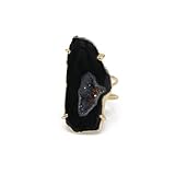 Agate Geode Druzy Slice Adjustable Gold Natural Gemstone Sparkle Ring, Crystal Quartz Handmade jewellery Stone Size 30-35MM approximately (Black)