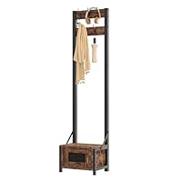 VECELO Hall Tree with Shoe Storage Organizer, Entryway Coat Rack, Tall Clothes Stand Freestanding with Hooks for Mudroom, Hallway, Bedroom, Metal Frame, Industrial, Easy Assembly, Rustic Brown