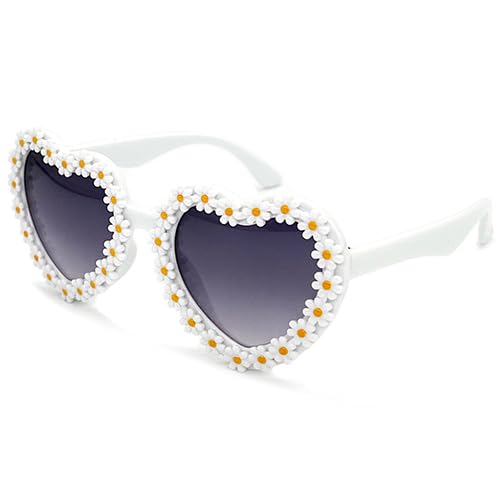 Image of Kids Heart Shaped Valentines Day Cute Flower Sunglasses for Toddler Girls Age 3-10 Outdoor Beach Eyewear UV400