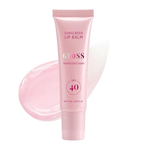 Sunscreen Lip Balm,SPF40 Lip Cream,Hydrating Glow Gloss Balm with Vanilla for Daily Lip Sun Protection & Moisture, Non-Sticky Shine, Lips Gloss for Girls,Natural Plant Soothing Formula