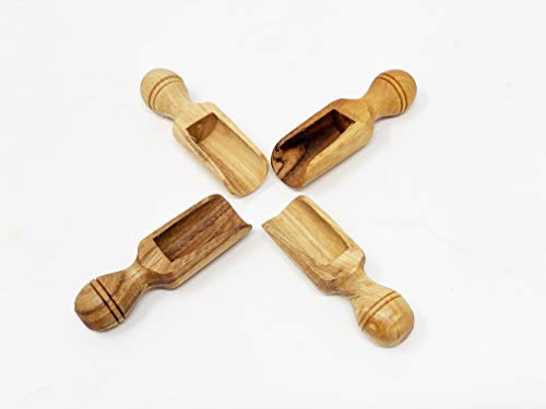 Verano Spanish Ceramics Olive Wood Spice Spoons - Home Dining Room Table Kitchen Restaurant Café Bar - Spices Herbs Sugar Salt Condiment Seasoning Serving Spoons - Set of 4 x 6cm