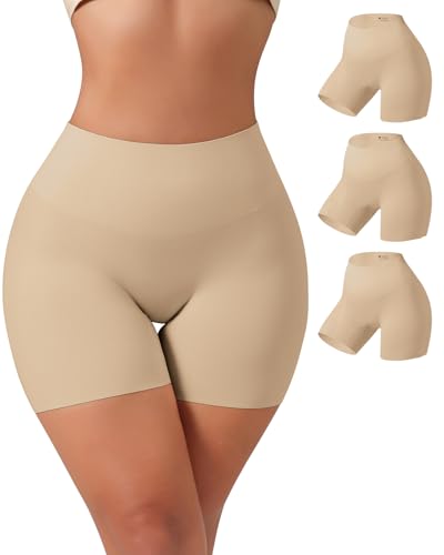 Image of Tummy Control Seamless Thongs for Women Seamless High Waisted No Show Thongs Plus Size Underwear Beige S