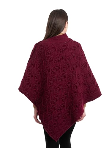 Image of SAOL Aran Poncho 100% Merino Wool for Ladies with Buttons V-Neck Shawl Cardigan