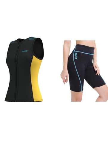 GoldFin Women Yellow Wetsuit Vest, and Womens Black Wetsuits Shorts 2mm, 2X-Large miniatura 1