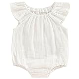 Mubineo Baby Girl Boy Summer Cotton Linen Romper Clothes Basic Plain Ruffle Sleeveless Comfy Rompers Newborn Tops (White, 3-6 Months)