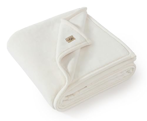 UGG Coco Oversized Throw Blanket – Luxury Plush Throw Blankets, Super Soft, Elegant Tonal Binding, 50 x 70 Inches, Ideal for Sofa or Bedroom Decor, Easy Care, Snow (White)