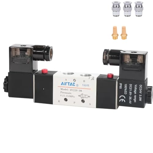 Solenoid Valve AirTAC 4V320-10 DC24V 3/8"PT Double Solenoid 5/2 way Air Pneumatic Internal Pilot 21-114 PSI 5 Port 2 Position Have Memory Function.