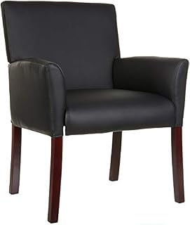 AmazonBasics Classic Reception Office Chair with Mahogany Wood Finish Legs - Black, BIFMA
