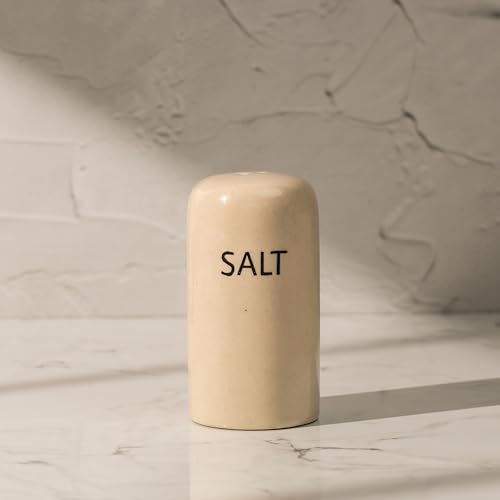 Image of Ivory & Iron Salt & Pepper Set - Ceramic Shakers with Metal Stand - Minimal Tabletop Essentials for Everyday Dining