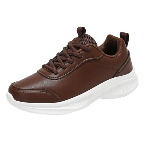 Zapatillas de deporte para hombre, color negro, para invierno, de piel, impermeables, antideslizantes, para caminar, con plataforma, para el tiempo libre, ligeras, deportivas, para correr, marrón, 37