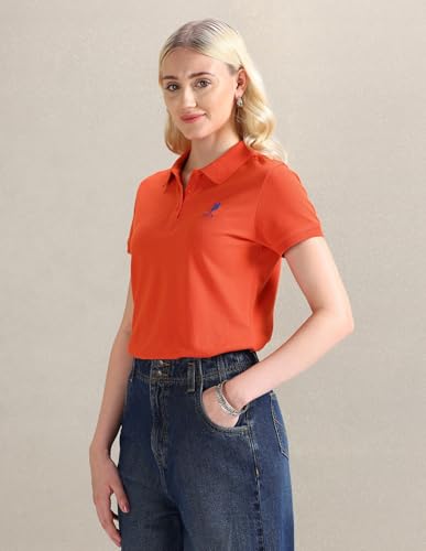 Image of U.S. POLO ASSN. Women's Cotton Regular Fit T-Shirt (UWAW24PTS154 Orange, Small)