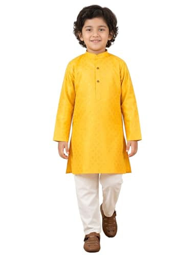 Image of AJ DEZINES Boys Cotton Full Sleeve Printed Kurta Pajama Set for Kids - Ethnic wear | Special Occasion & Traditional Outfit |Boys Kurta Pyjama Set - Regular Fit