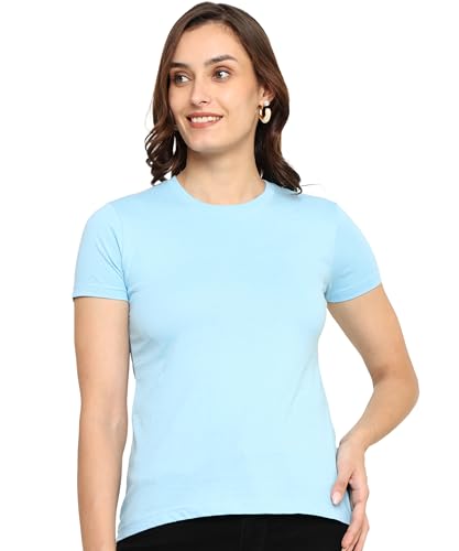 Image of Round Neck T-Shirt Top for Women | Combed Bio-Washed Ring Spun Cotton | Plain | Short Sleeves