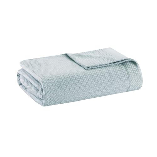 Image of Madison Park 100% Egyptian Cotton Twin Bed Blanket for Summer Light Blue | Cozy Soft Breathable Durable, Waffle Weave Woven Casual, Lightweight Knit All Season Throw for Bed Couch or Sofa, OEKO TEX