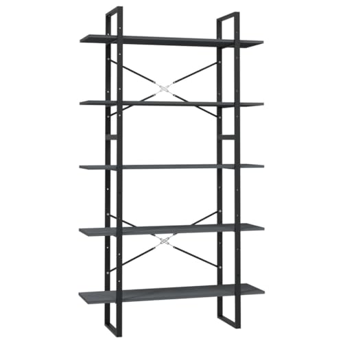SDWEHO7 Estantería de 5 niveles para libros, DVD, estantería de oficina, estantería de almacenamiento, estantería de salón, color gris, 100 x 30 x 175 cm, madera maciza de pino