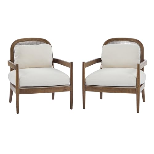 Sillón moderno de madera beige con respaldo de ratán miniatura 5