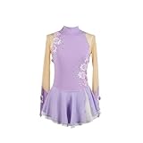 ZYDANC Girls Figure Skating Practice Dress Applique Skating Training Costumes Women's Decal Gymnastic Leotards,Purple,12_15Years