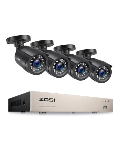 Image of ZOSI 8CH CCTV Camera System, H.265+ 5MP Lite DVR Recorder with 4 x 1080P Outdoor Indoor Security Bullet Cameras, AI Human Vehicle Detection, 80ft Night Vision, Remote Access, NO Hard Drive