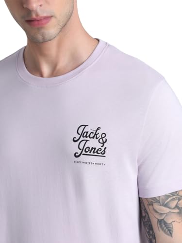 Image of Jack & Jones Men Pure Cotton Typography Printed Slim Fit T-Shirt