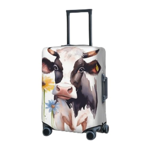 Travel Luggage Cover for Suitcase Elastic Suitcase Protector Watercolor Cow And Daisy Flower Suitcase Covers Washable Suitcase Protective Cover Dust-proof Luggage Covers Fit 18-32 Inch Luggage