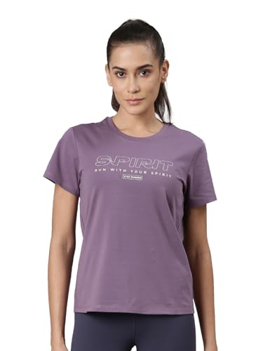 Image of XTEP Running Series, Short Sleeve, Slim Fit, Superior Comfort, Cotton & Elastane, Twill Weave, Typography Printed Comfort Running T-Shirt for Women (Light Purple)