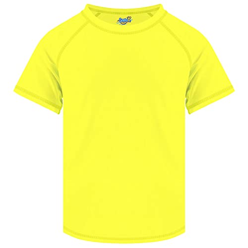Boys Rash Guard Short Sleeve, Yellow UPF 50+ Sun Protection Rashguard Slim Fit Swim Shirt Fishing Surf Quick Dry Cool Beach Clothes for Toddler Youth Kids Size 3T