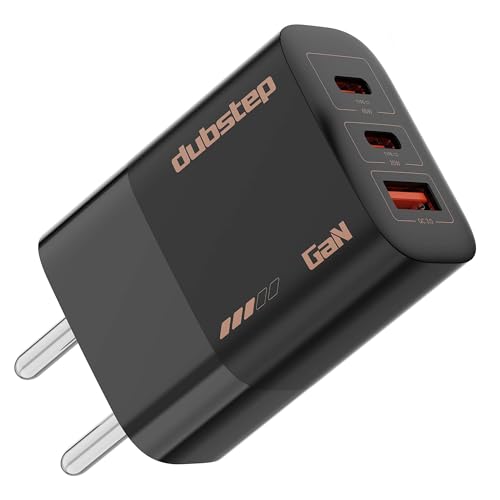 Image of Dubstep Sprint 90W GaN Triple Port Charger | 65W + 25W Type-C PD + USB-A QC 3.0 | PowerBlitz Technology | Charge 3 Devices Simultaneously | for MacBook, iPhone, Samsung, OnePlus (Black)