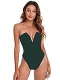 Verdusa Women's Sweetheart Neck Strapless High Waist Leotard Thong Bodysuits Green XL