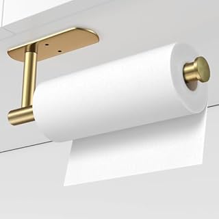 VAEHOLD Adhesive Paper Towel Holder Under Cabinet Wall Mount for Kitchen Paper Towel, Paper Towel Roll Holder Stick to Wall, Stainless Steel (Gold)